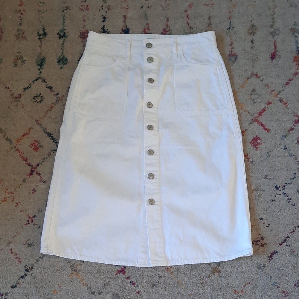Old Navy White Button Front Midi Skirt Small